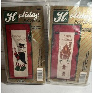 Set of 2 TRADITIONS Holiday Bell Pull Kits Gingerbread House & Snowman Christmas